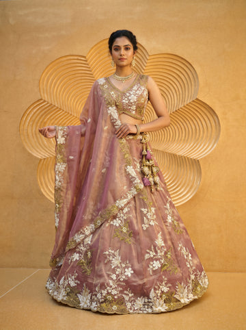 RoseGold Tissue Lehenga Choli for Sangeet - RENT