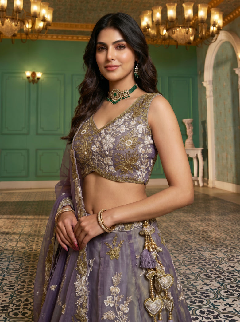 Purple Beads Embroidered Lehenga for Sangeet - RENT