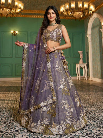 Purple Beads Embroidered Lehenga for Sangeet - RENT
