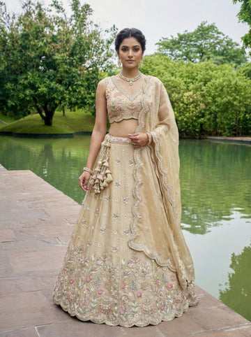 Beige Tissue Mirror Embroidered for Bridesmaid - RENT