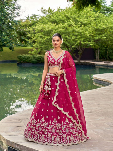 Rose Tissue Mirror Embroidered Lehenga for Bridesmaid - RENT