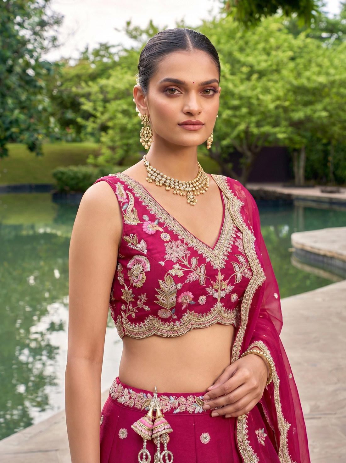 Rose Tissue Mirror Embroidered Lehenga for Bridesmaid - RENT