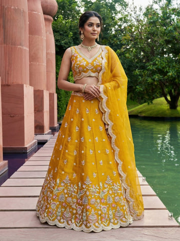 Mustard Tissue Sequence Embroidered for Haldi - RENT