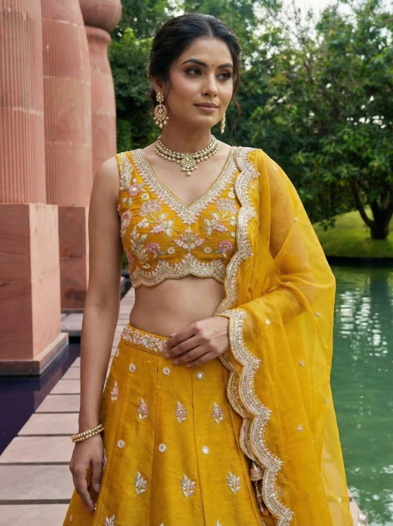 Mustard Tissue Sequence Embroidered for Haldi - RENT