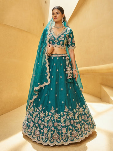 Teal Blue Mirror Sequence Embroidered for Guest - RENT