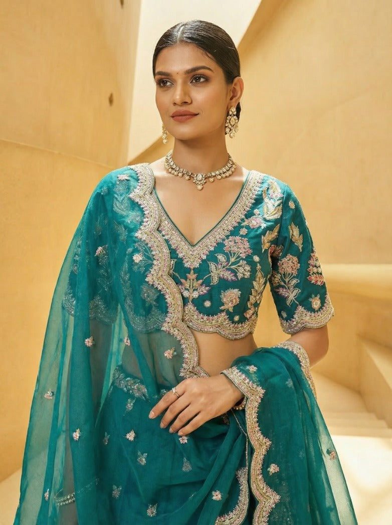 Teal Blue Mirror Sequence Embroidered for Guest - RENT