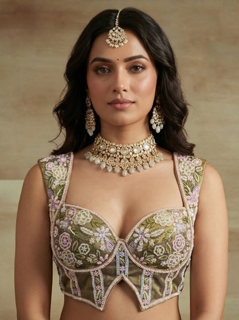 Purple Moti Embroidered Lehenga Choli for Guest - RENT