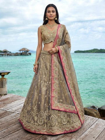 Teal Tissue with Embroidered Lehenga for Wedding - RENT