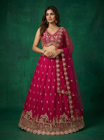 Pink Chinnon with Sequence Embroidered for Guest - RENT