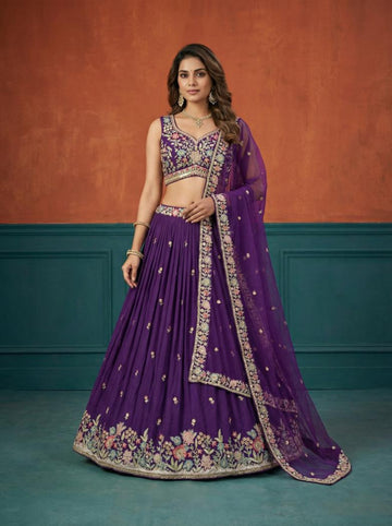 Purple Sequence Embroidered Lehenga for Wedding - RENT