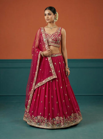 Hot Pink Georgette Lehenga for Wedding - RENT