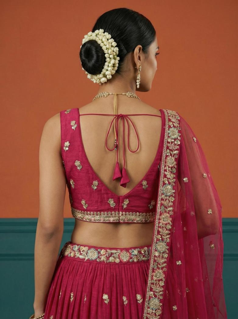 Hot Pink Georgette Lehenga for Wedding - RENT