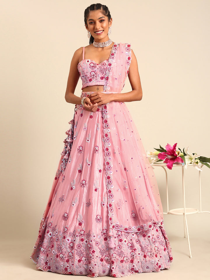 Peach  With Full Net Dupata Colored Lehenga: Timeless Elegance for Every Celebration - Rent