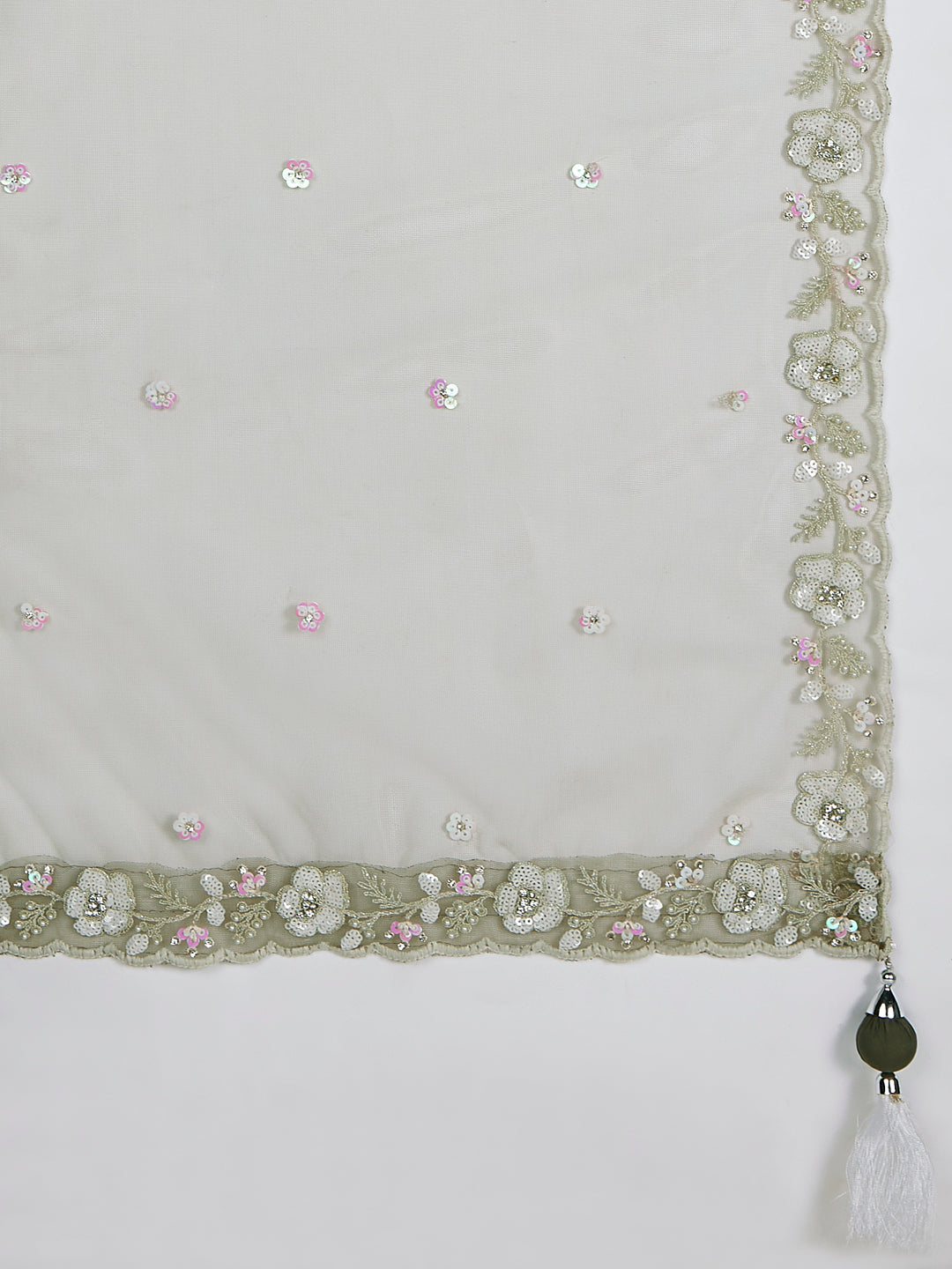 Olive Pure Georgette Sequins And Thread Embroidery Lehenga Choli & Dupatta - Rent