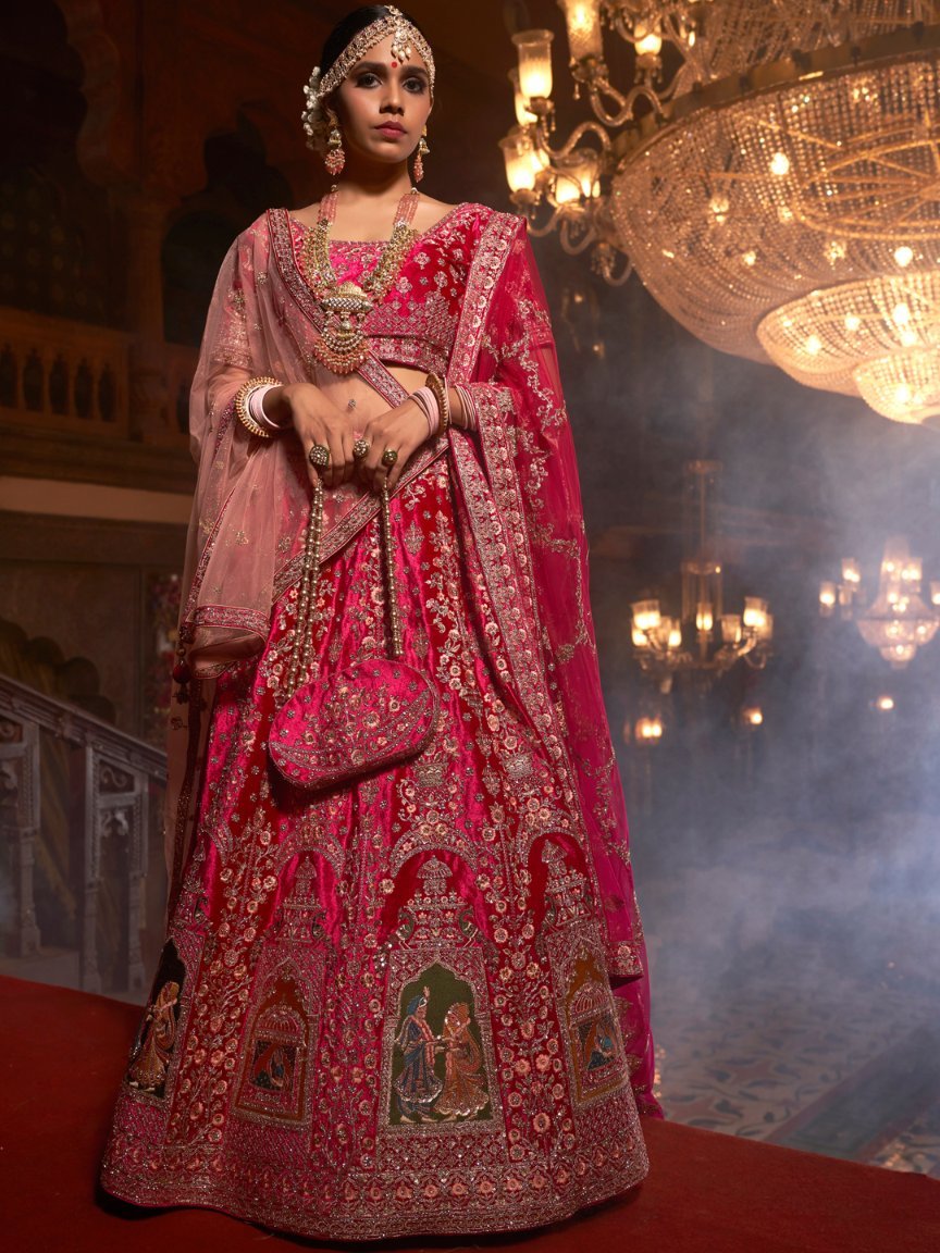 Pink Bridal Wear Lehenga Choli - Rent