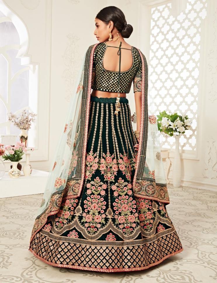 Green Heavy Bridal Wear Lehenga Choli - Glamourental