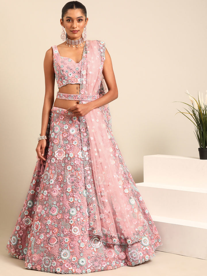 Pink With Full Net Dupata Colored Lehenga: Timeless Elegance for Every Celebration - Rent