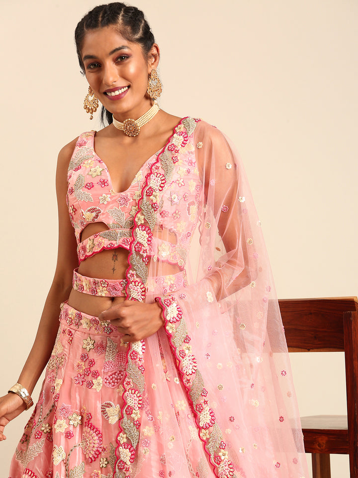 Pink With Net Dupata Colored Lehenga: Timeless Elegance for Every Celebration - Rent