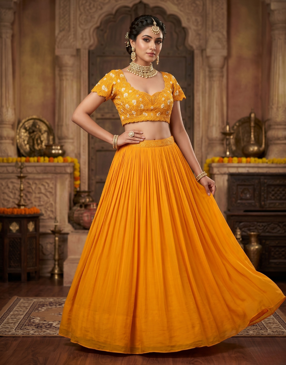 Traditional Pleated Lehenga with Embellished Blouse