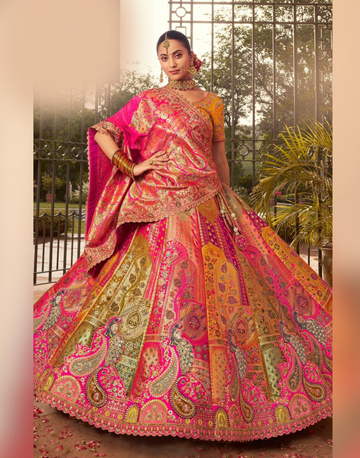 Graceful Pink Silk Lehenga with Sequin & Zarkan Embroidery Includes Elegant Belt & Latkan - Buy