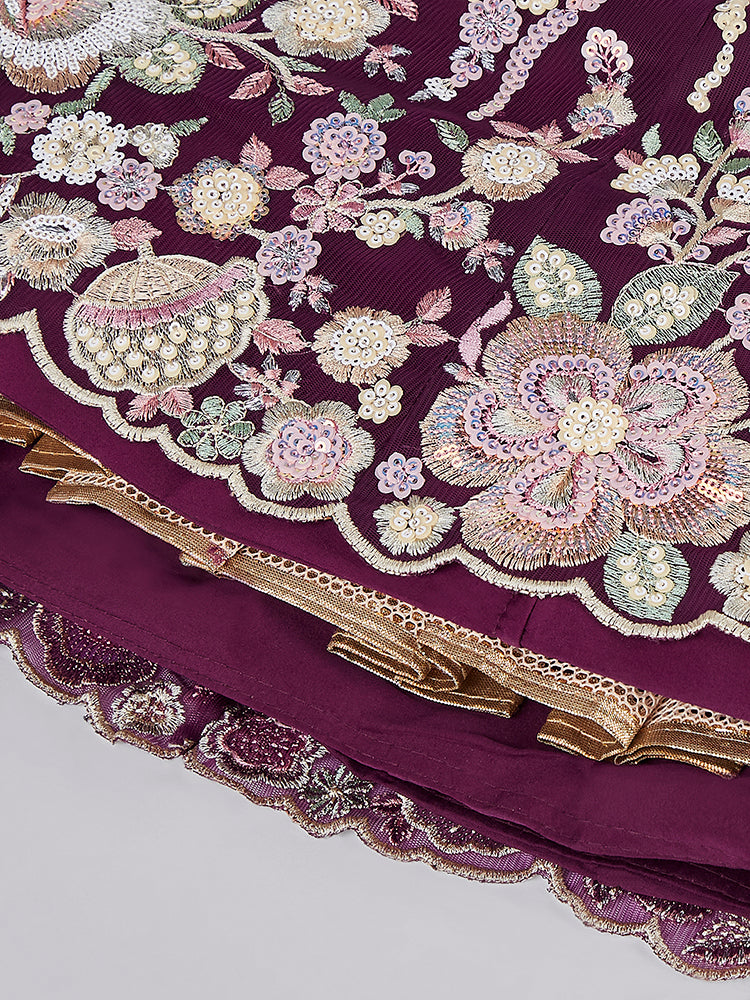 Burgundy Net Sequins embroidery Lehenga Set