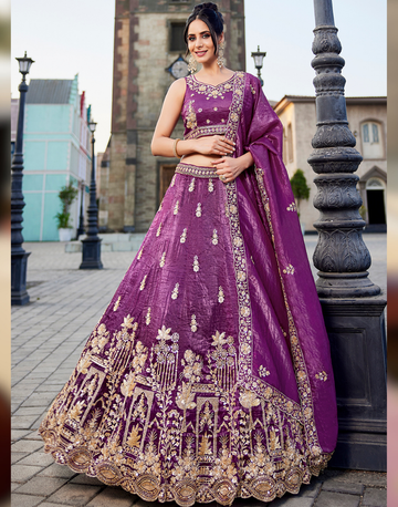 Stunning Tissue Handwork Cutdana Embroidered Stitched Lehenga Choli with Dupatta Ideal for Weddings & Special Occasions