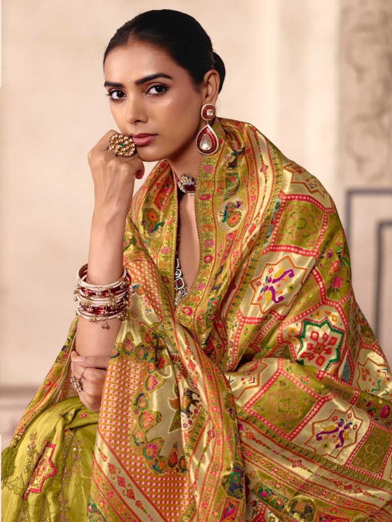 Green Dola Zari Silk Saree for Mother of Bride - RENT