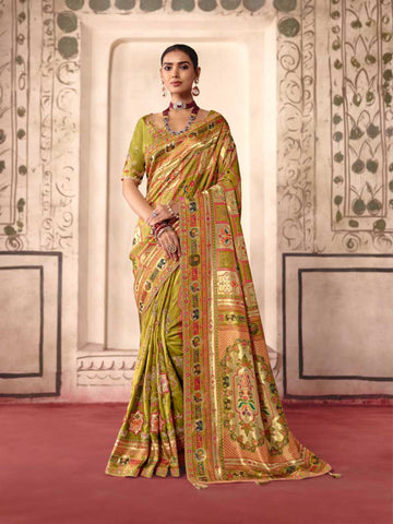 Green Dola Zari Silk Saree for Mother of Bride - RENT