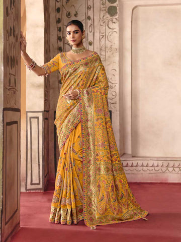Yellow Dola Zari Silk Saree for Wedding Guest - RENT