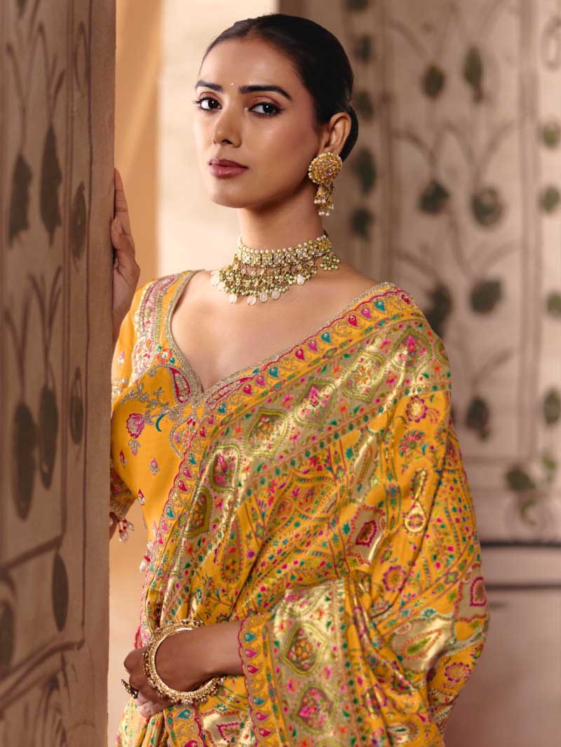 Yellow Dola Zari Silk Saree for Wedding Guest - RENT