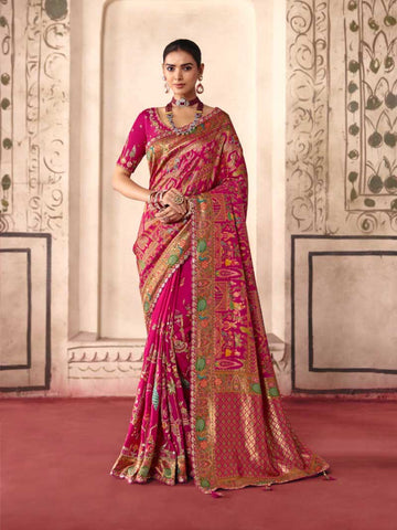 Pink Dola Zari Silk Saree for Wedding Guest - RENT