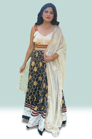 Cream And Brown Navratri Chaniya Choli - Rent