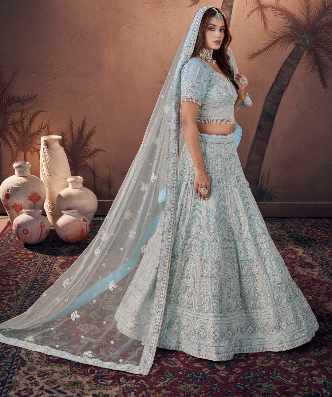 Silver Grey Lehenga Set with Hand-Embroidered Blouse - Seasons India