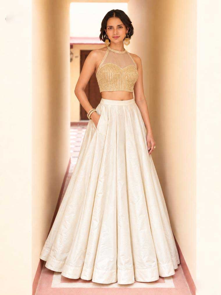 White Roman Silk Lehenga for Bridesmaid - RENT