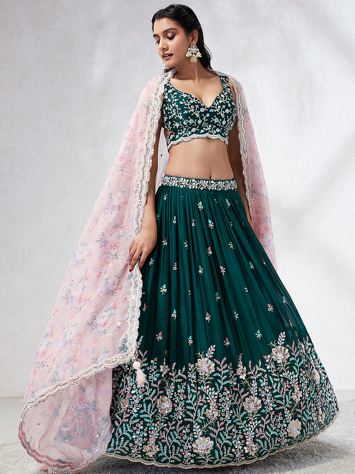 Teal  Colored Lehenga: Timeless Elegance for Every Celebration - Rent
