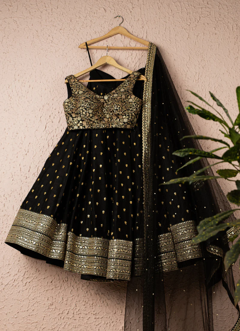 Black Party Wear Lehenga Choli With Sequence Work - Rent