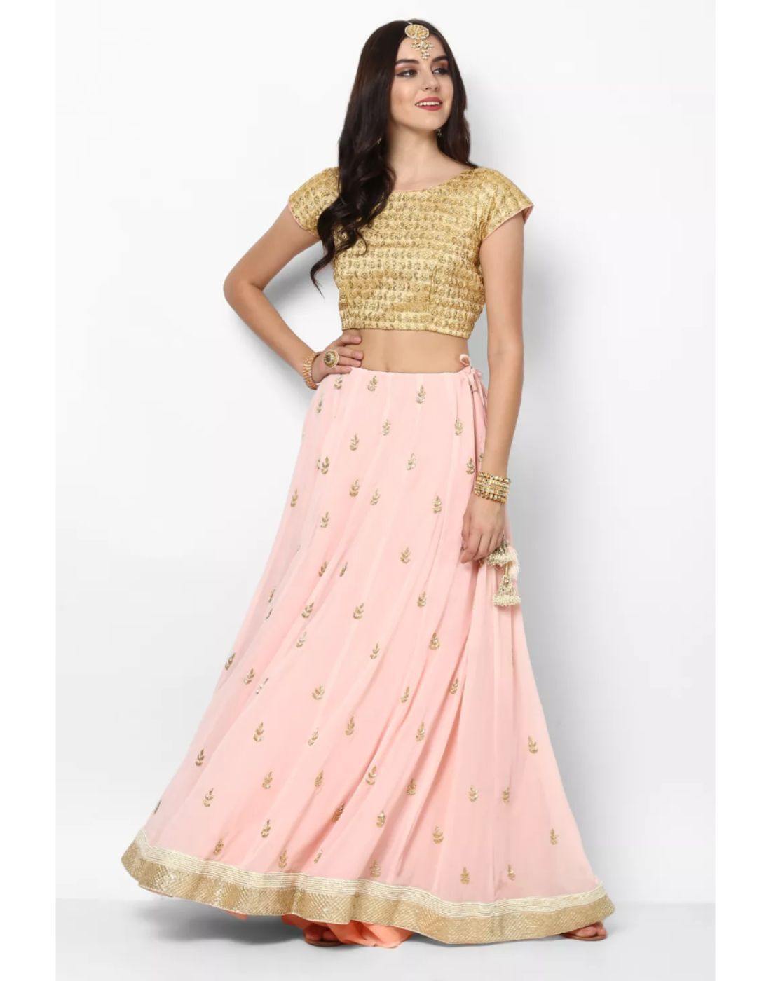 Rent Peach Butti Lehenga Set-Women-Glamourental