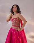 Aarzu Pink Silk Lehenga Set with Hand Embroidery, Georgette Corset & Choker-Style Dupatta_2
