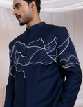 Alpine Edge Navy Bandhgala Set Mountain Ridge Embroidered Jacket with Matching Suiting Trousers_1