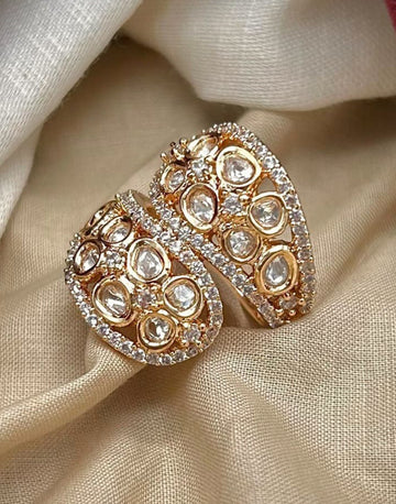 Antique Finish Pure Brass Kundan Ring Royal Indian Ethnic Look
