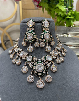 Antique Green Kundan Necklace with Earrings Ethnic Jewelry for Women - Buy