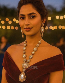 Antique Kundan Long Necklace and Earring Set Luxury Ethnic Jewelry for Women