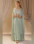 Artisanal Handwork Jacket Set in Bluish Grey Georgette & Silk Luxe Ethnic Fashion - Buy