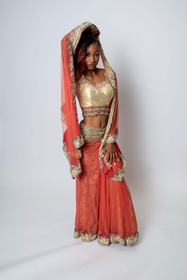 Orange & Gold Color Embroidered Lehenga - Clearance