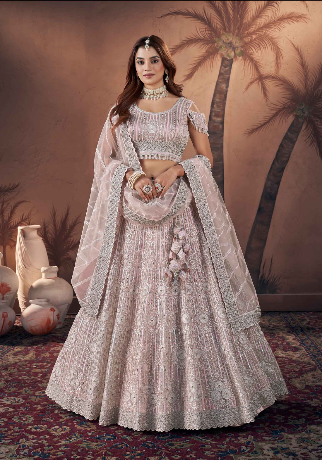 Baby Pink Bridal Lehenga -Rent