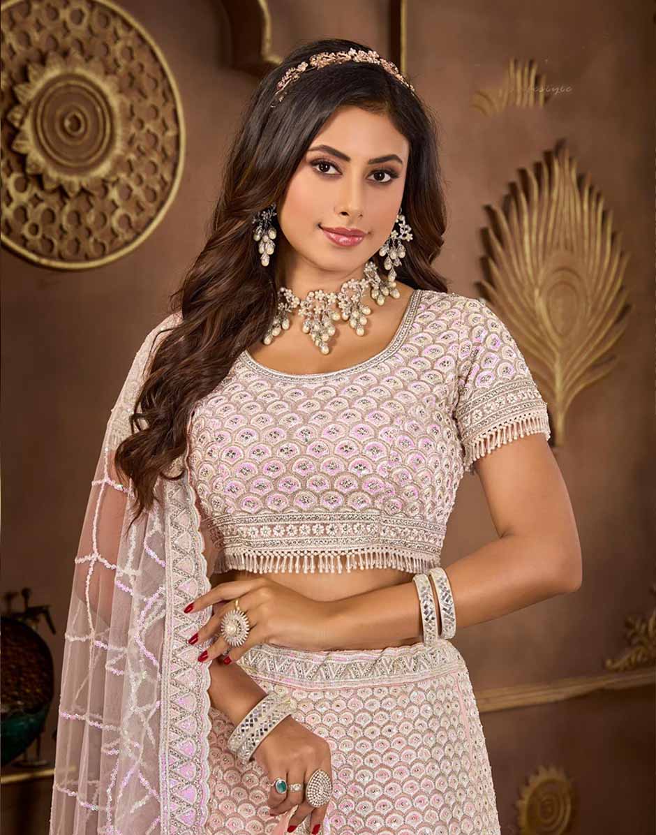 Baby Pink Net Zarkan Embroidery Lehenga Choli & Dupatta