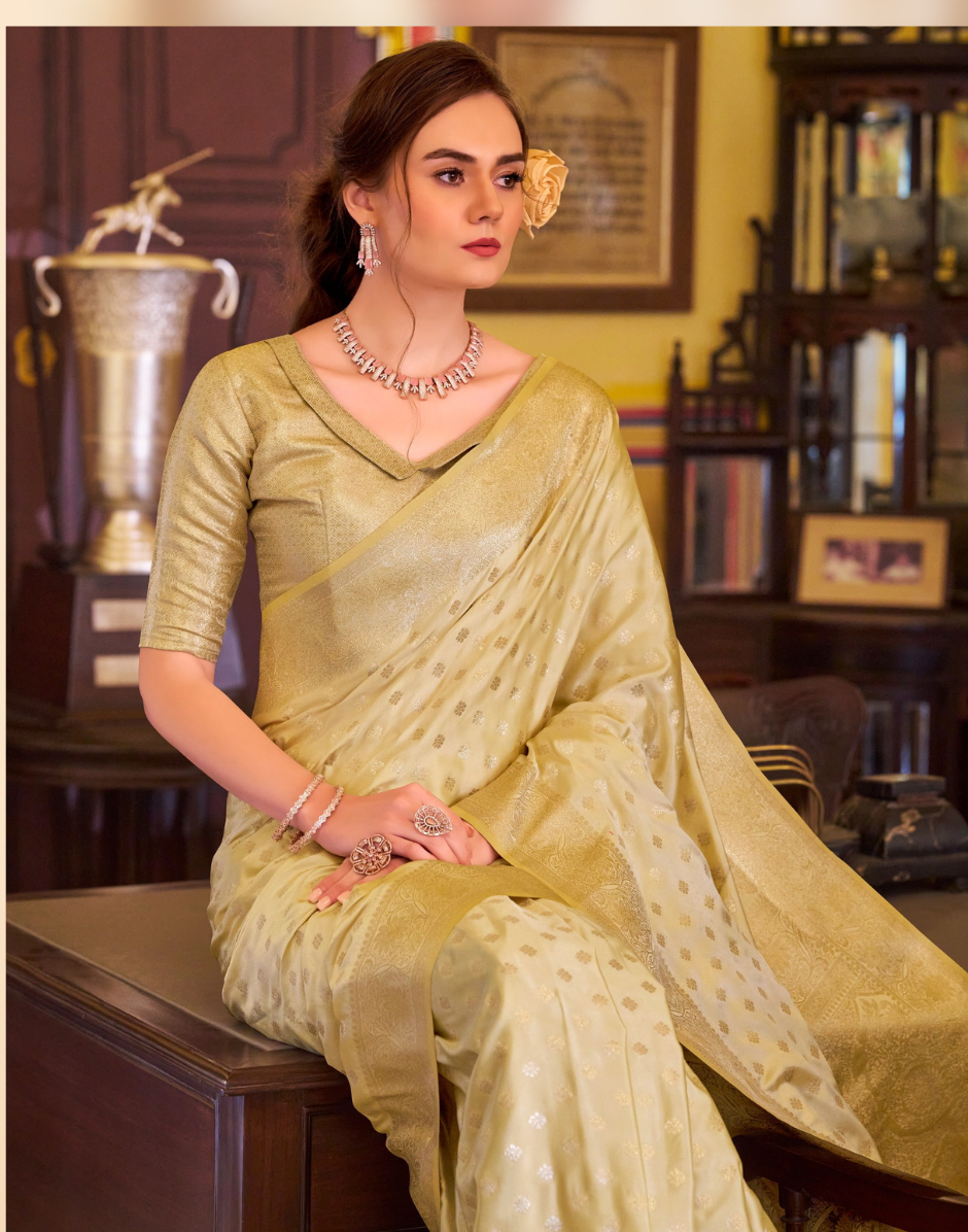 Banarasi Satin Silk Saree in Yellow Perfect Ethnic Wear Choice - Buy_1