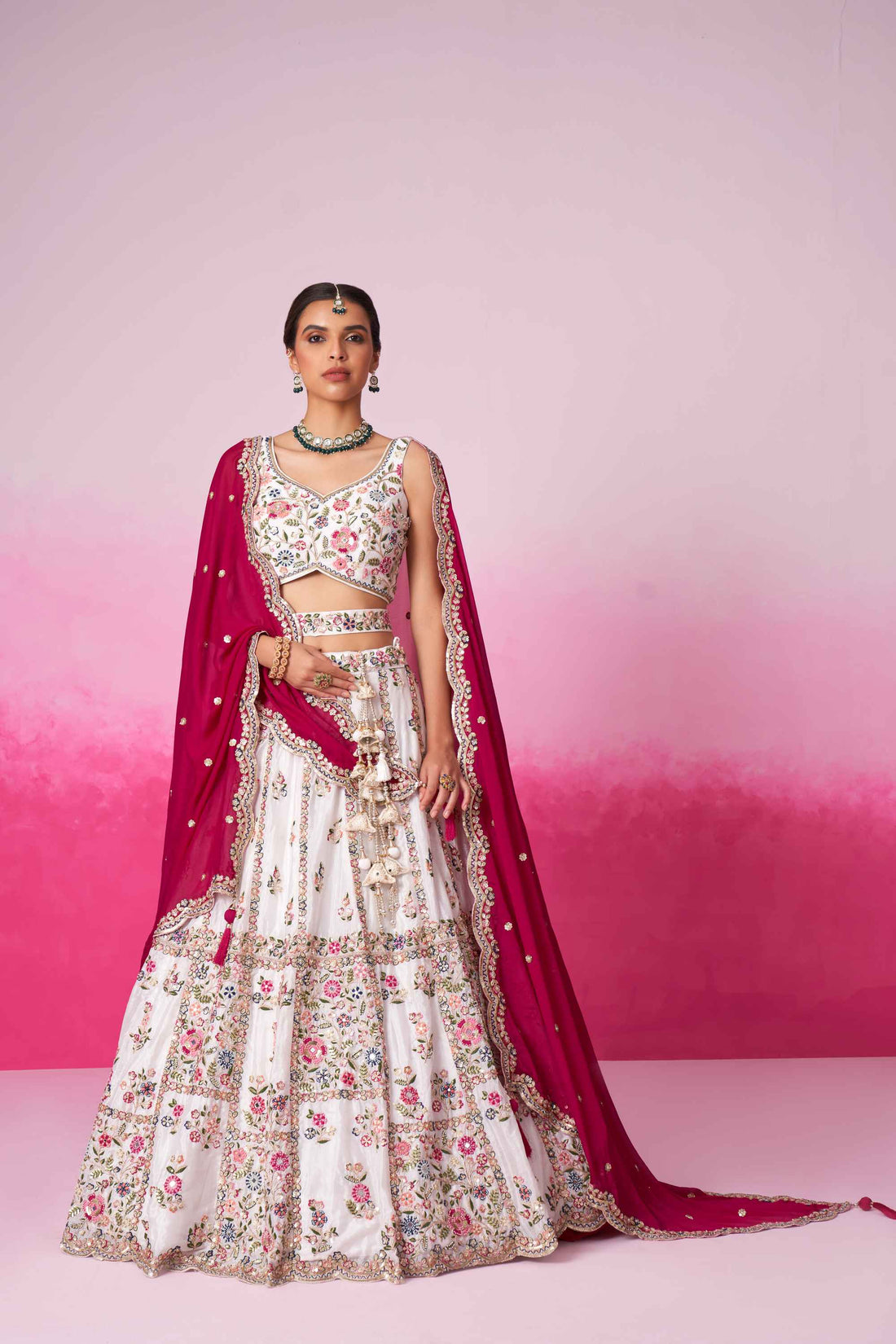 Beautiful Cream  Georgette Lehenga Choli with Sequins - Rent