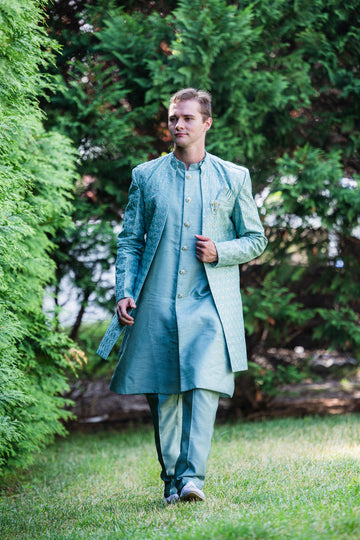 Beautiful Sea Green Plain Kurta set - Rent