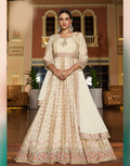 Beige Chinon Chiffon Handwork Gown Kurti Set with Dupatta Festive & Wedding Ready - Buy_1